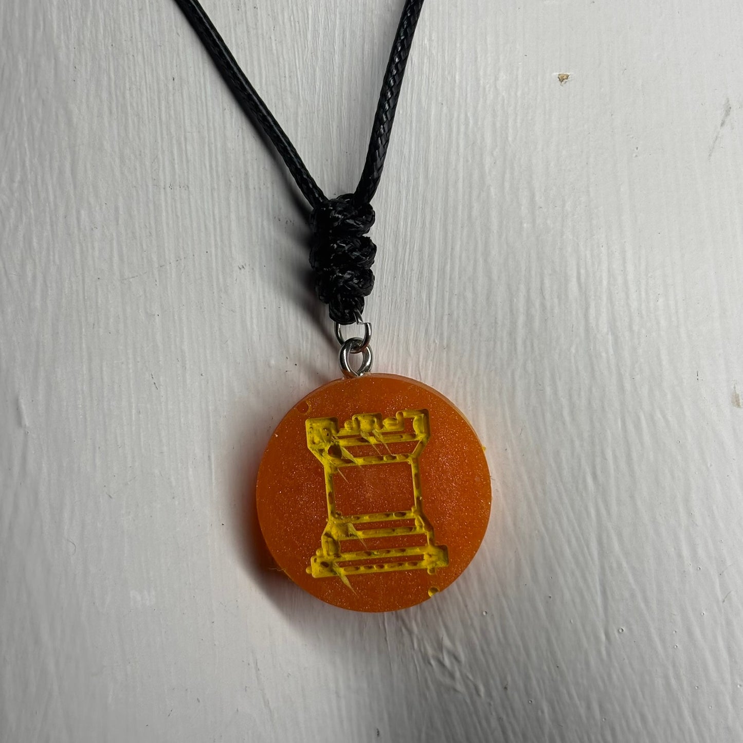 Orange Rook - Handmade Resin Chess Necklace