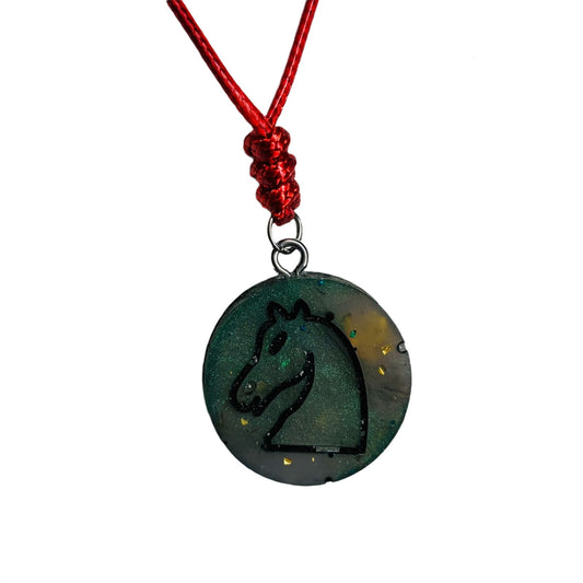 Dark Royal Knight - Handmade Resin Chess Necklace