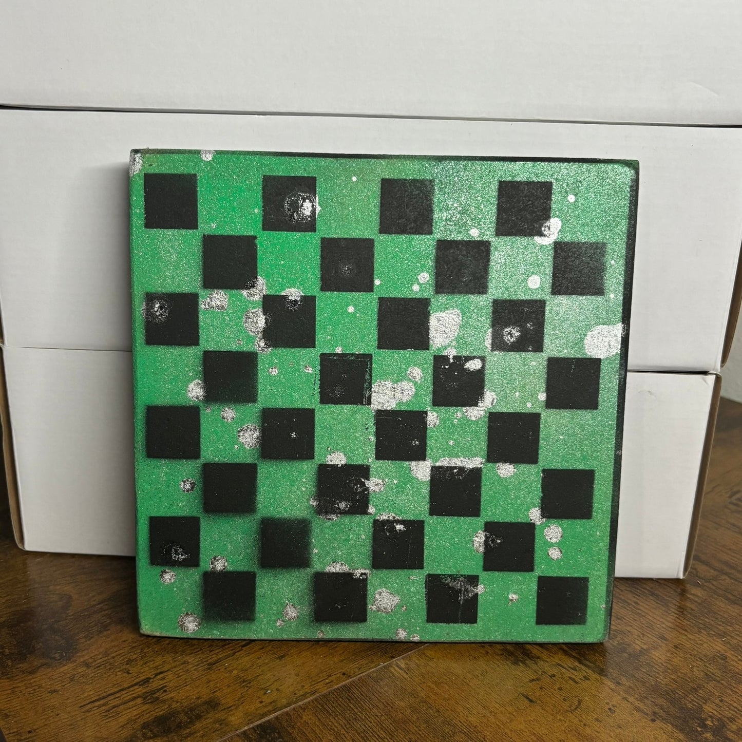 Green & Black Chrome Drip - Painted Double Sided Chess Board