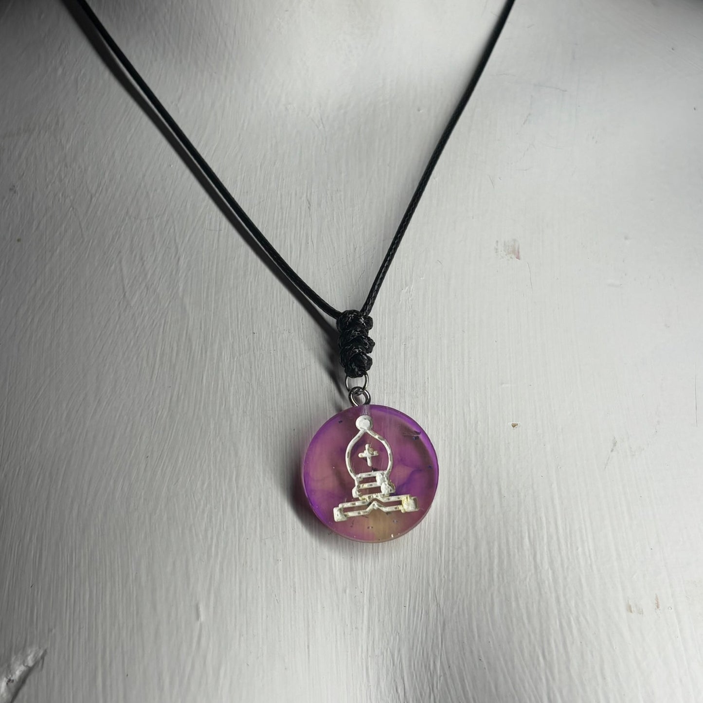 Mystic Purple Bishop - Handmade Resin Chess Necklace