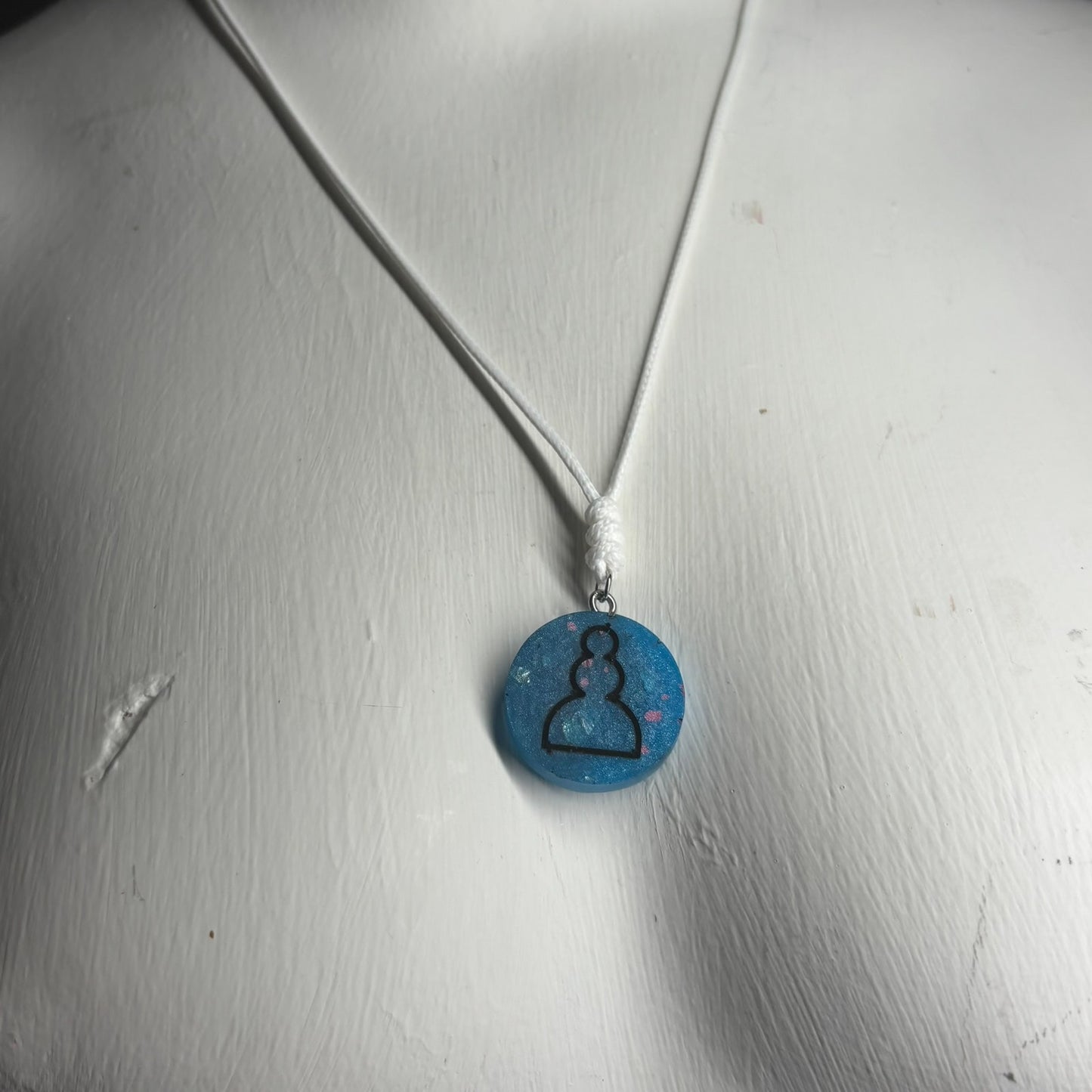 Pearl Blue Pawn - Handmade Resin Chess Necklace