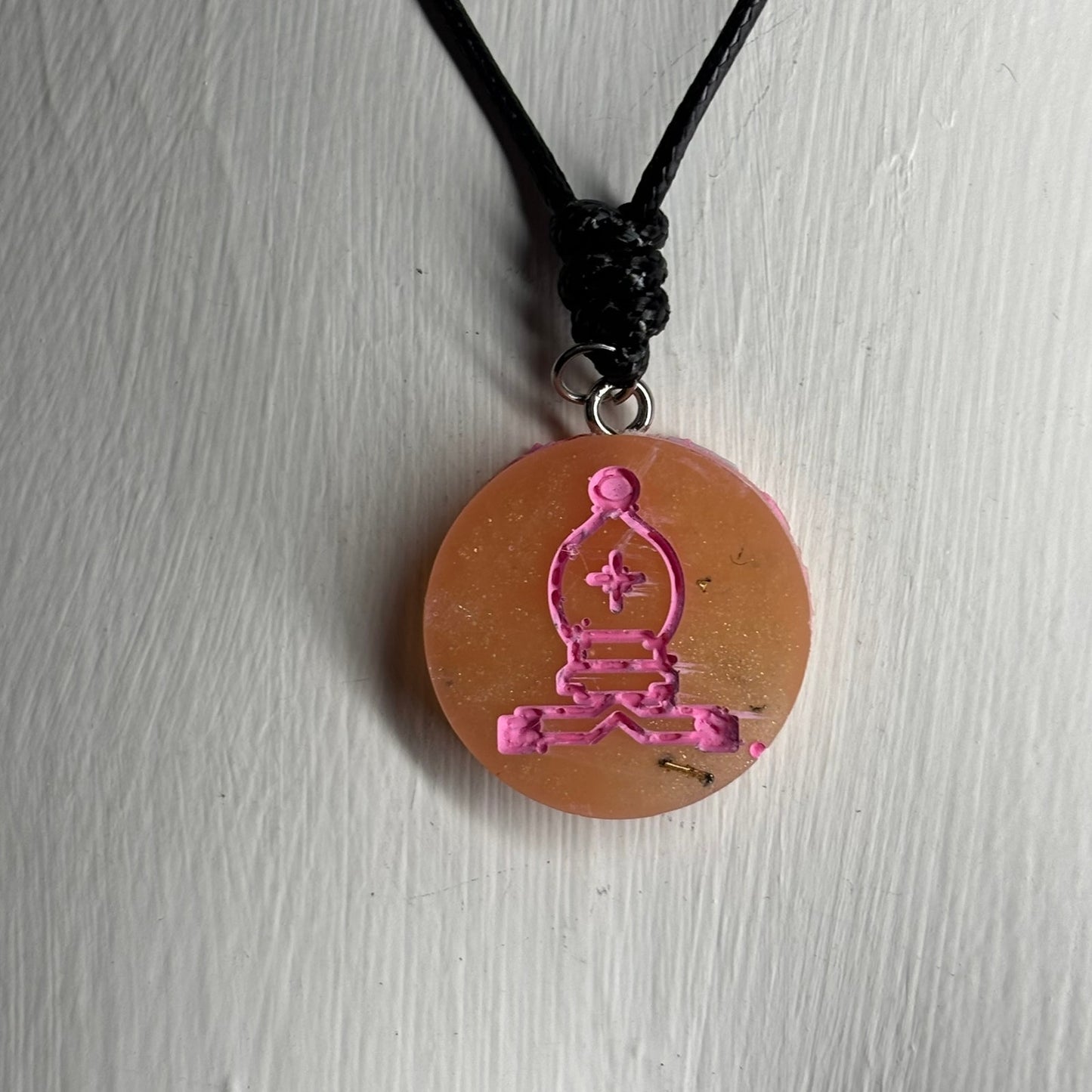 Pink Cream Bishop - Handmade Resin Chess Necklace
