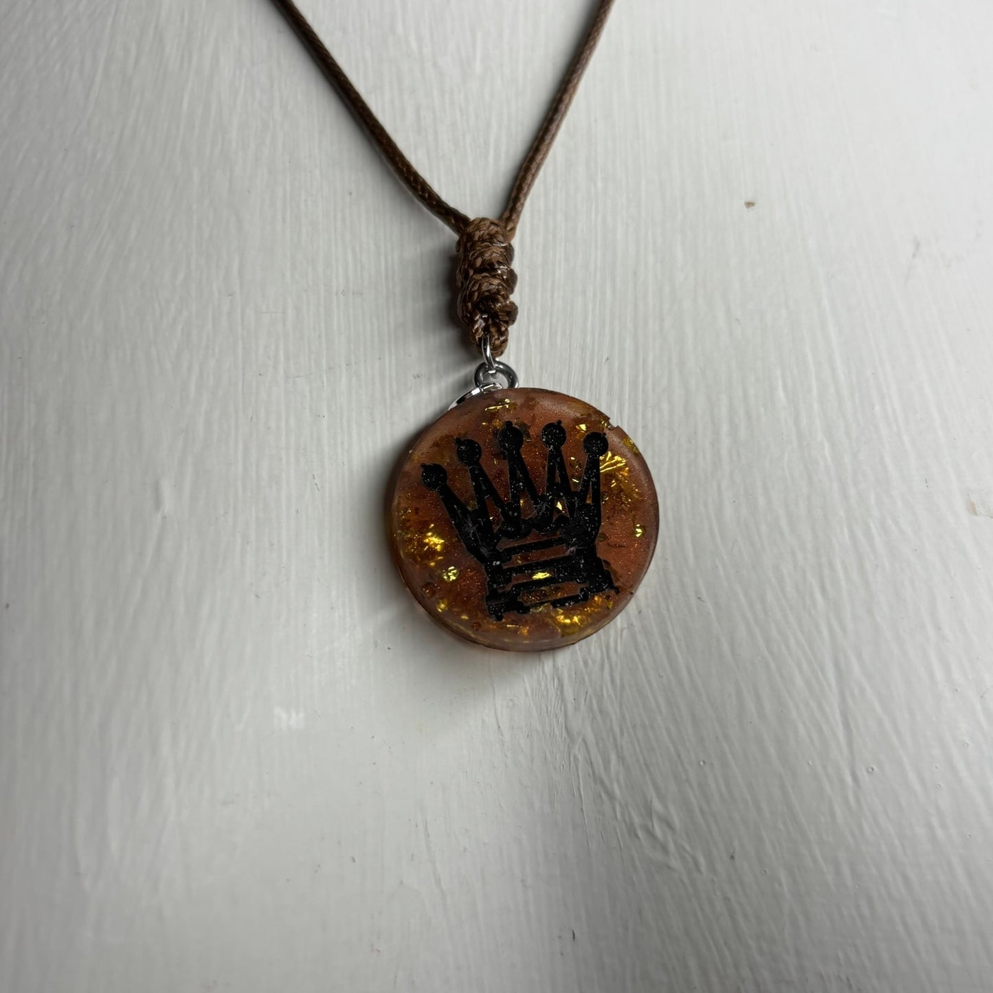Dark Amber Queen - Handmade Resin Chess Necklace