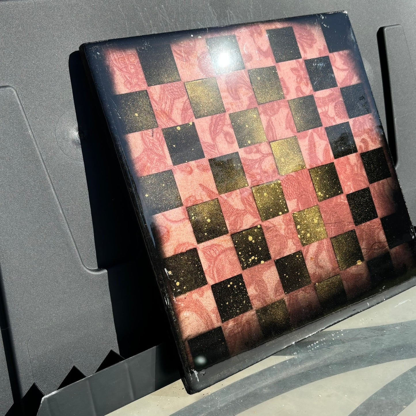 Red Velvet Pattern - Resin Coated Chess Board