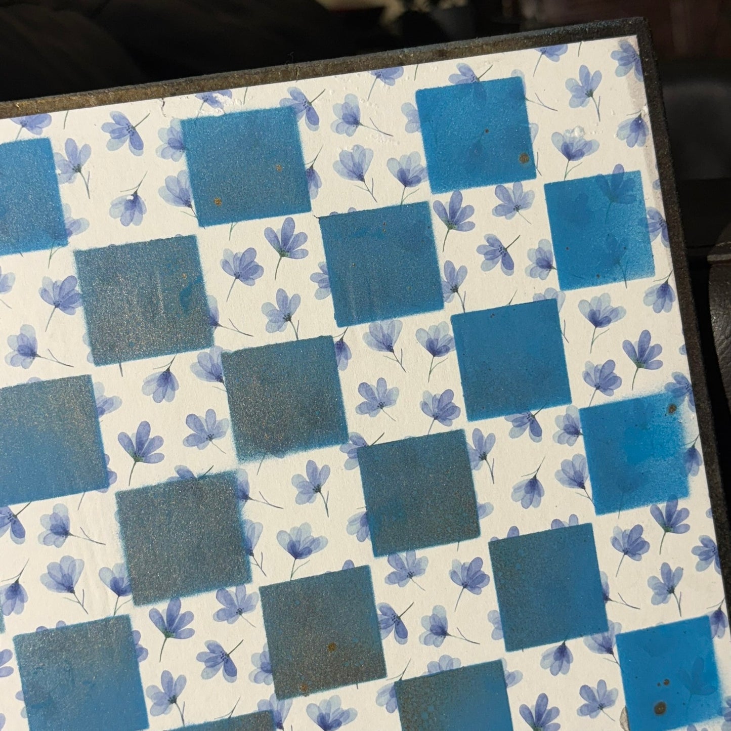 Blue Flowers - Scrapbook Chess Board