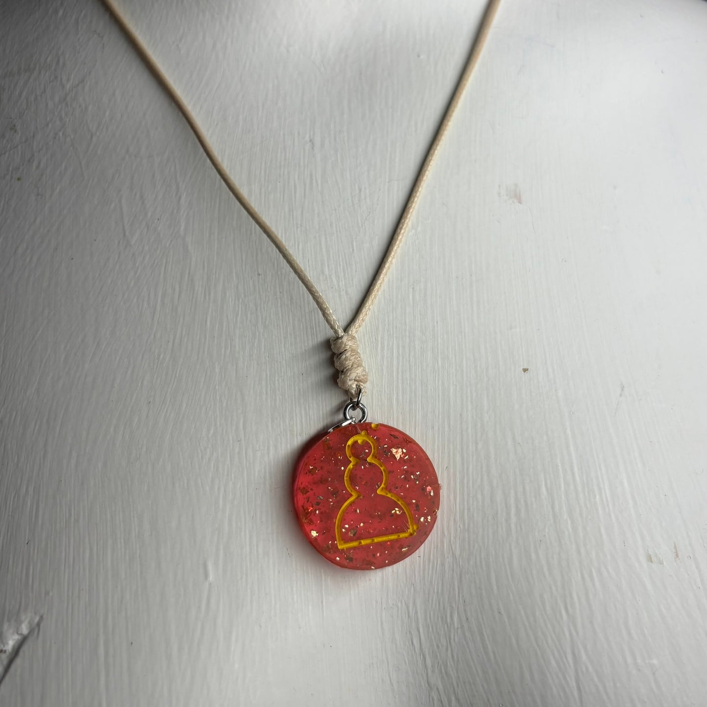 Cream Red Pawn - Handmade Resin Chess Necklace