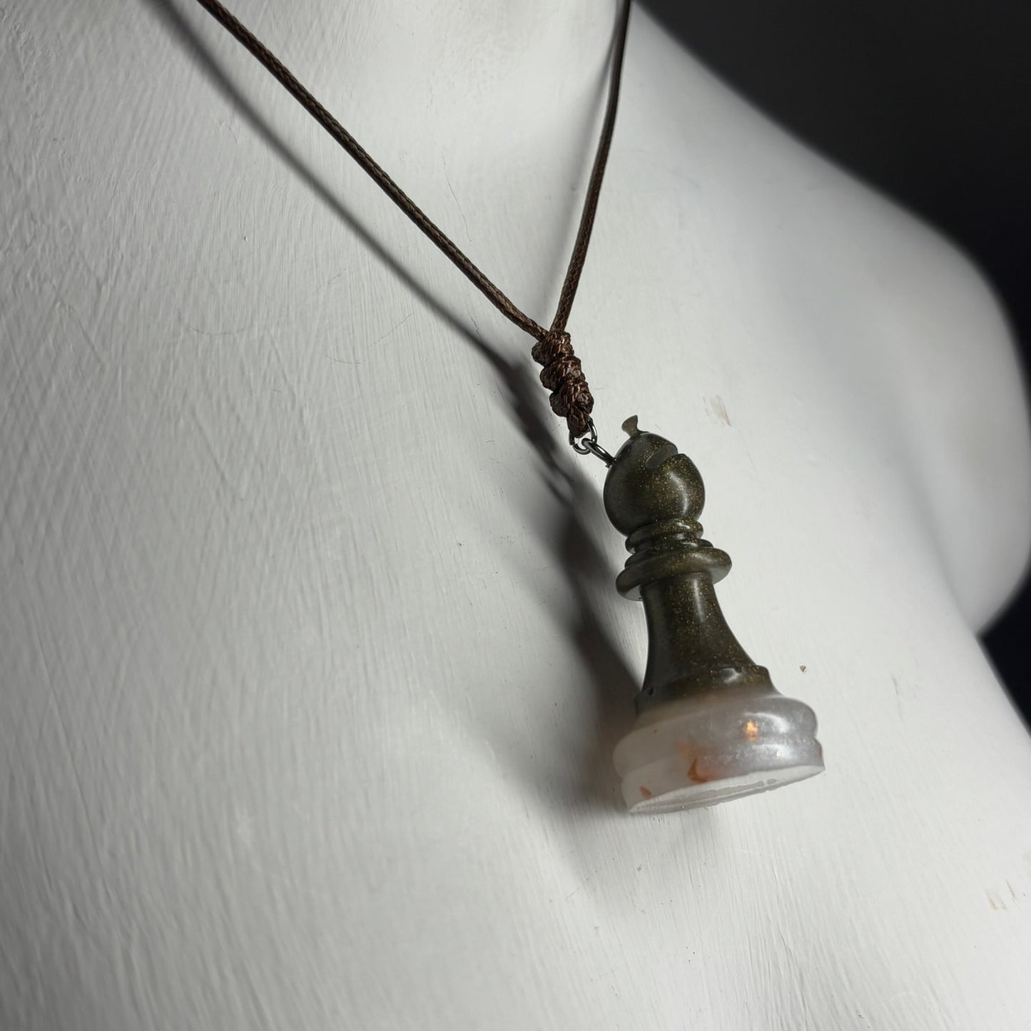 Vintage Green Bishop - Handmade Resin Chess Necklace