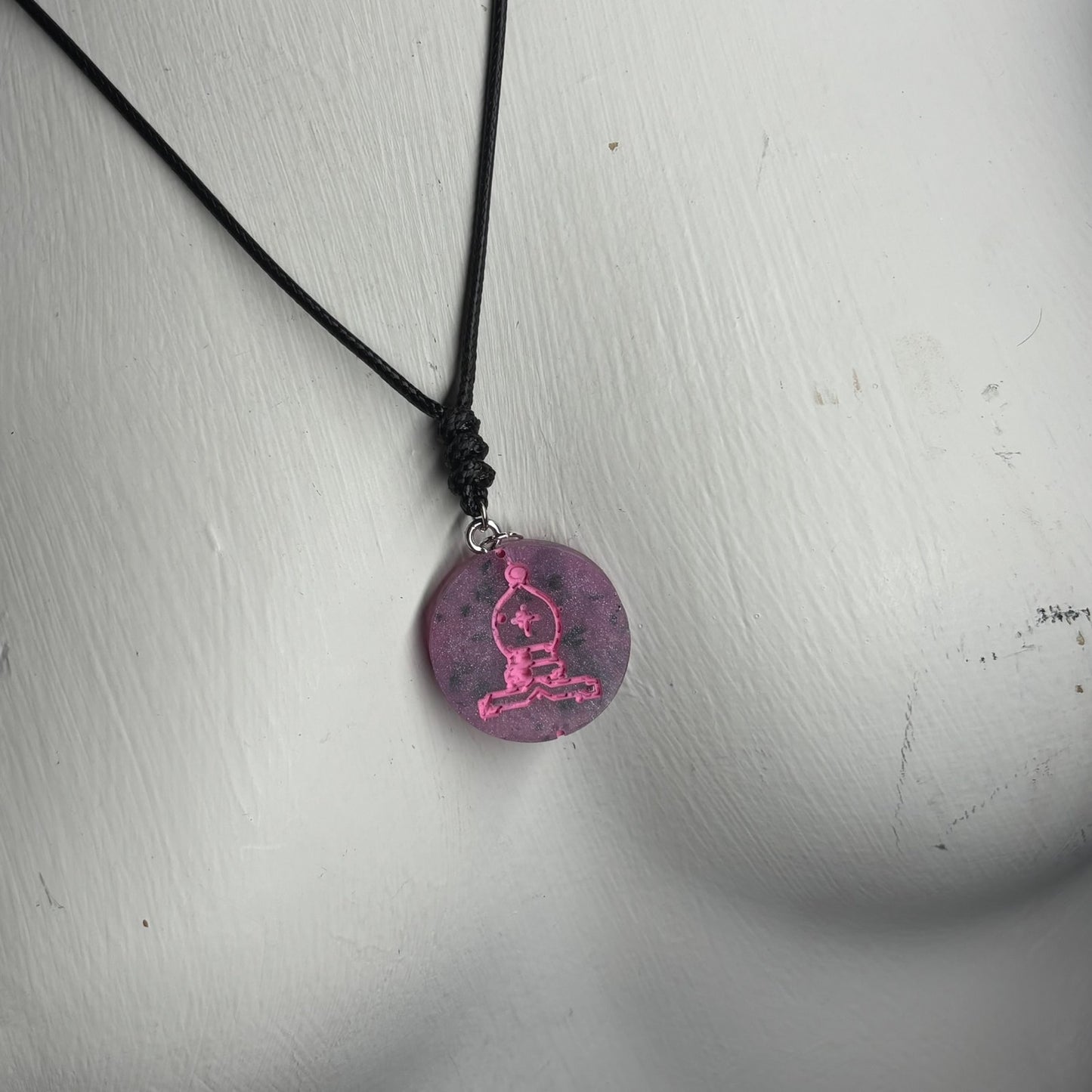 Pink Print Bishop - Handmade Resin Chess Necklace