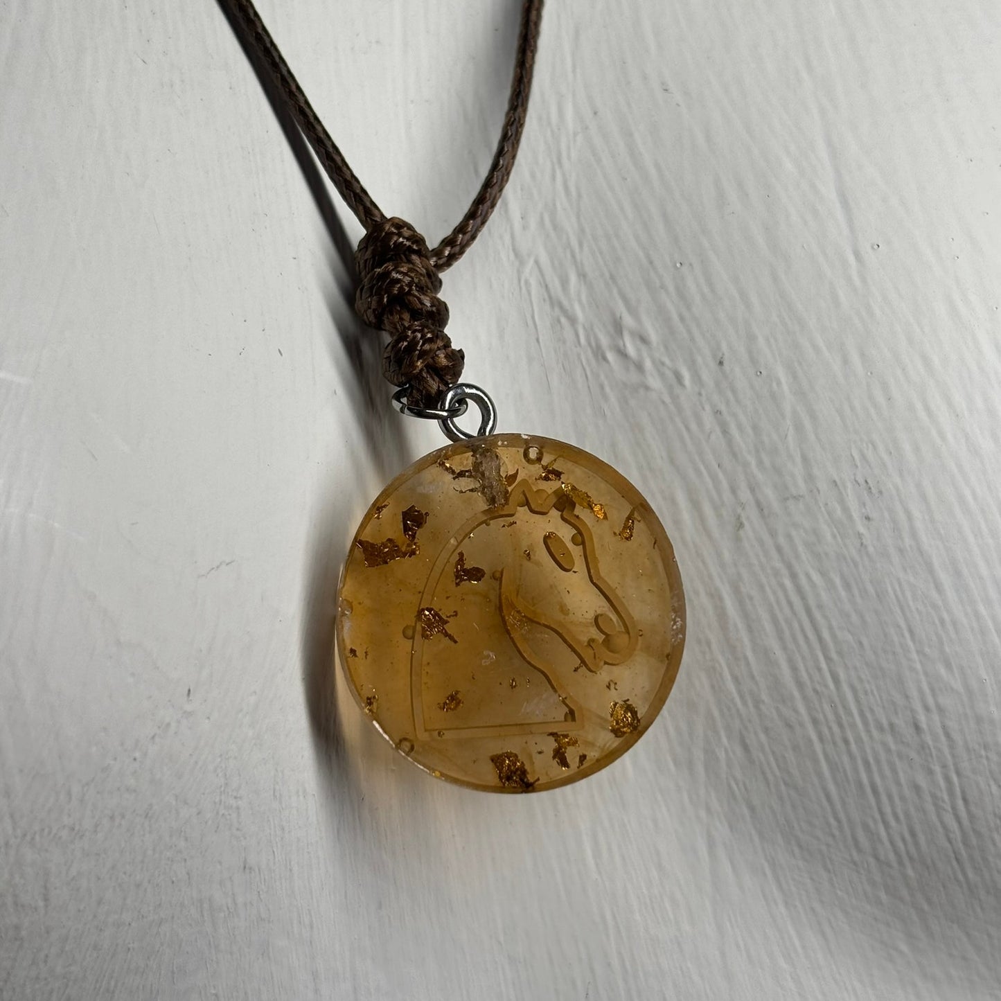 Amber Yellow Knight - Handmade Resin Chess Necklace