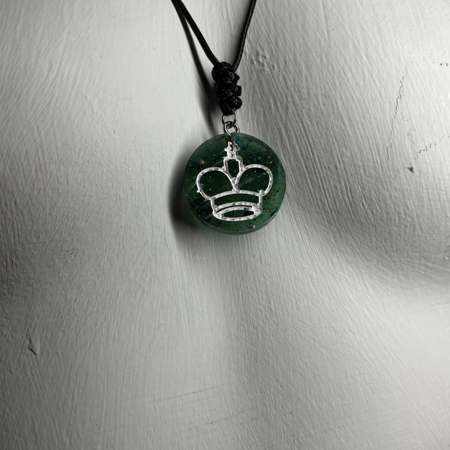 Dark Forest Green King - Handmade Resin Chess Necklace