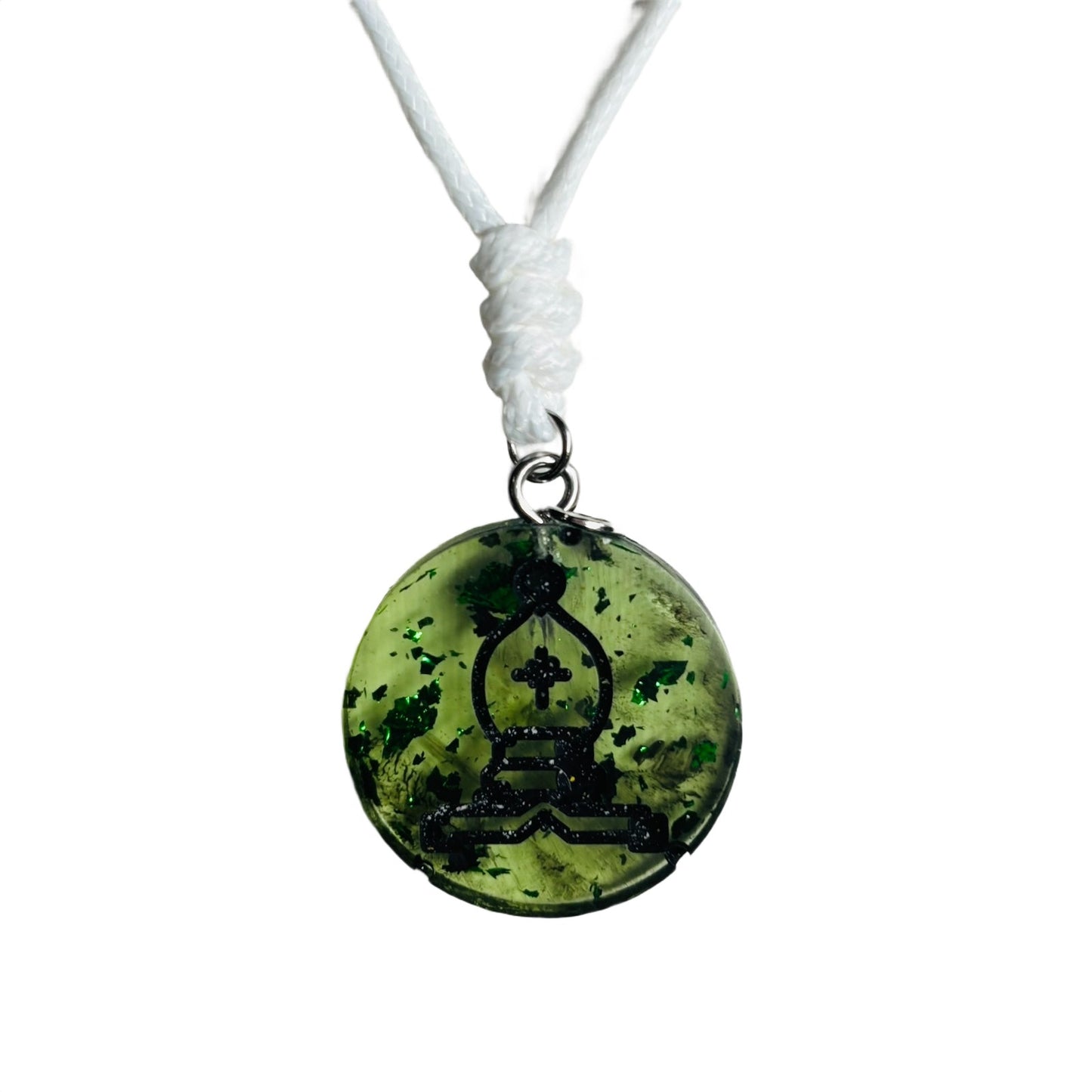 Green Crystal Bishop - Handmade Resin Chess Necklace