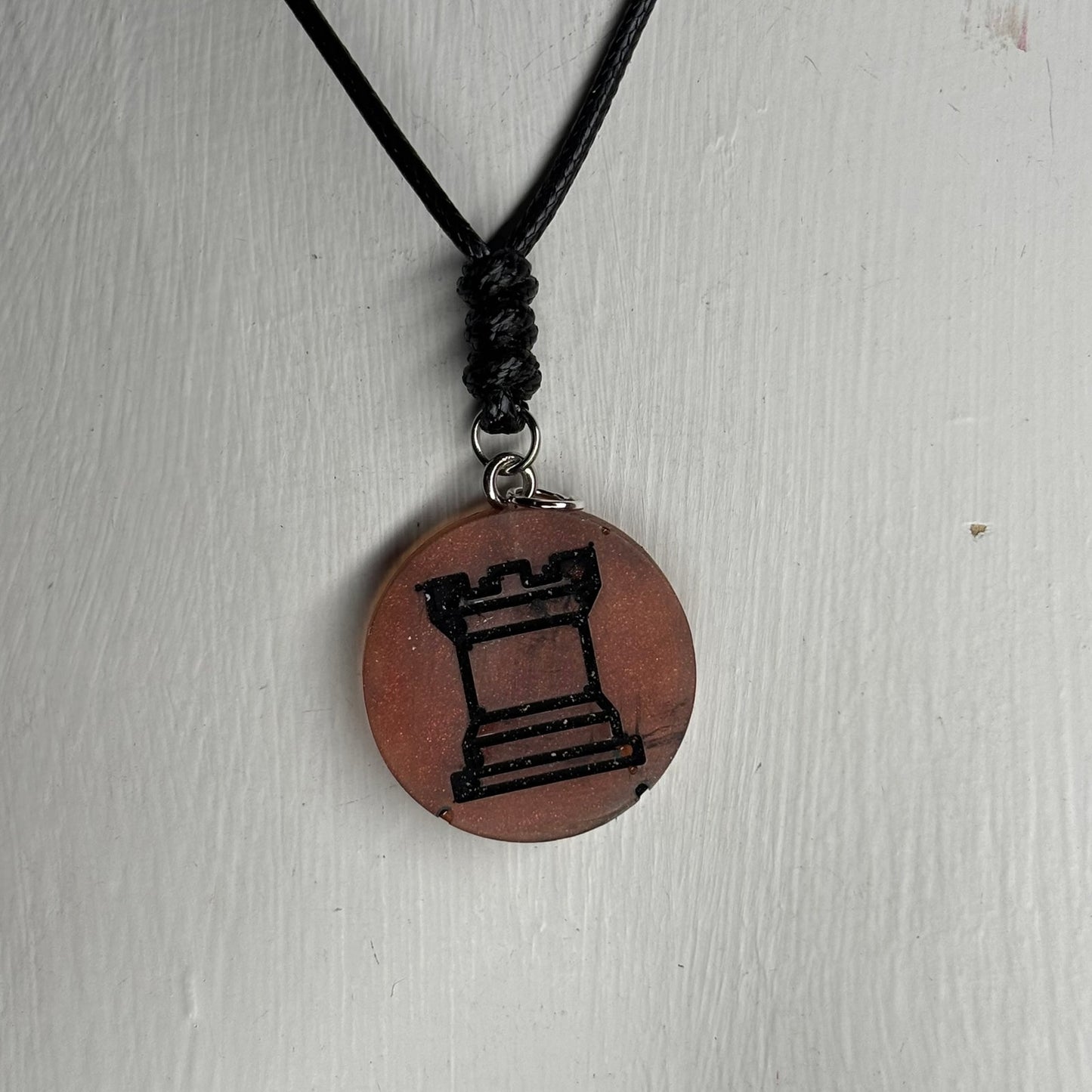 Orange Rook - Handmade Resin Chess Necklace