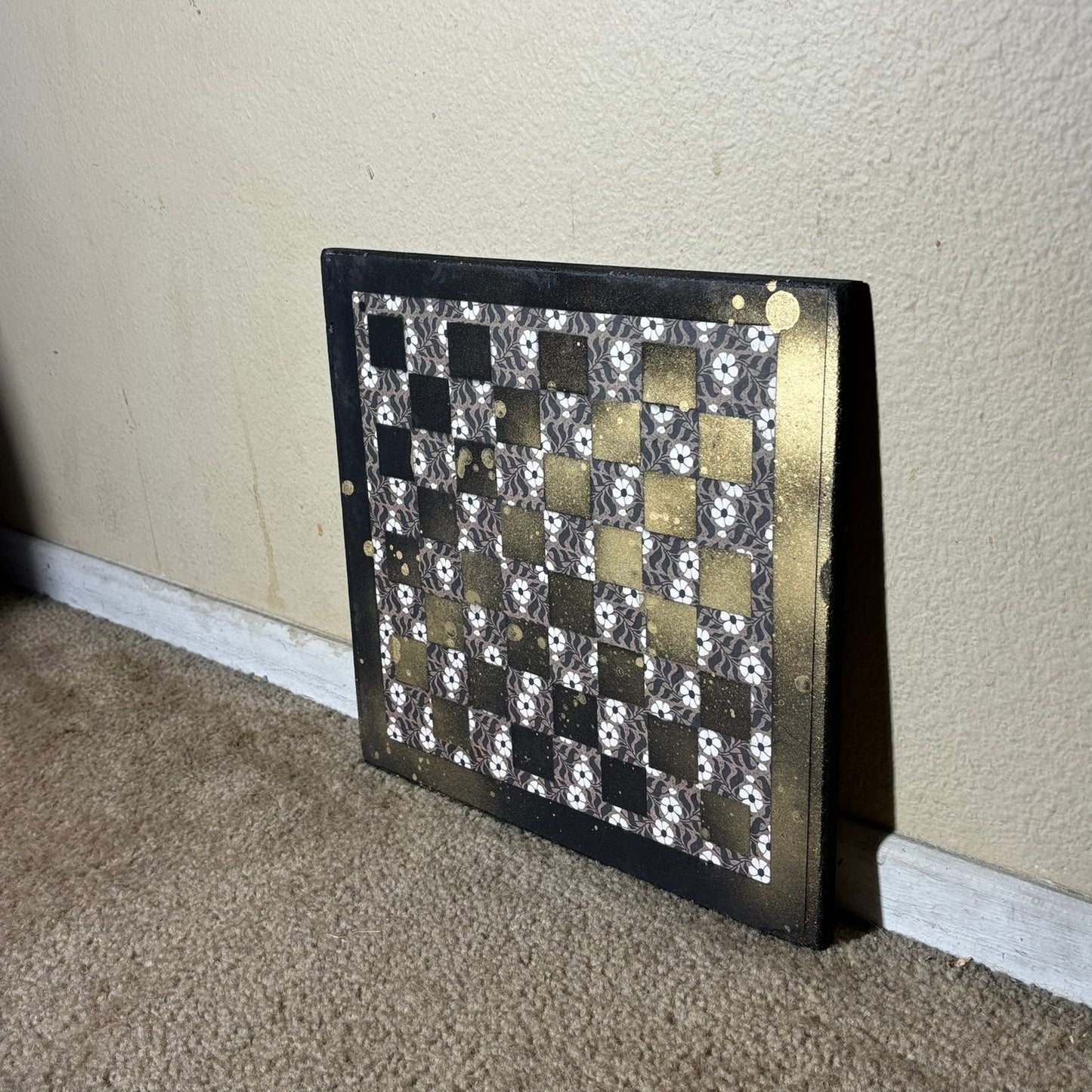 Gold Mist Black Flowers - Scrapbook Chess Board