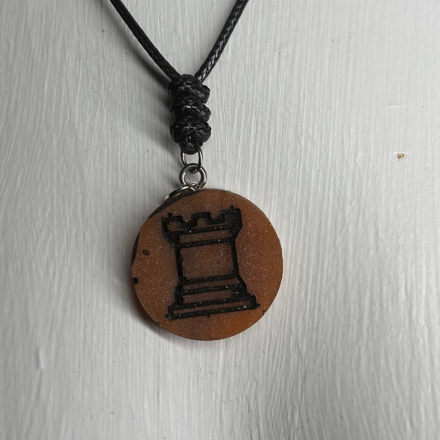 Bronze Rook - Handmade Resin Chess Necklace