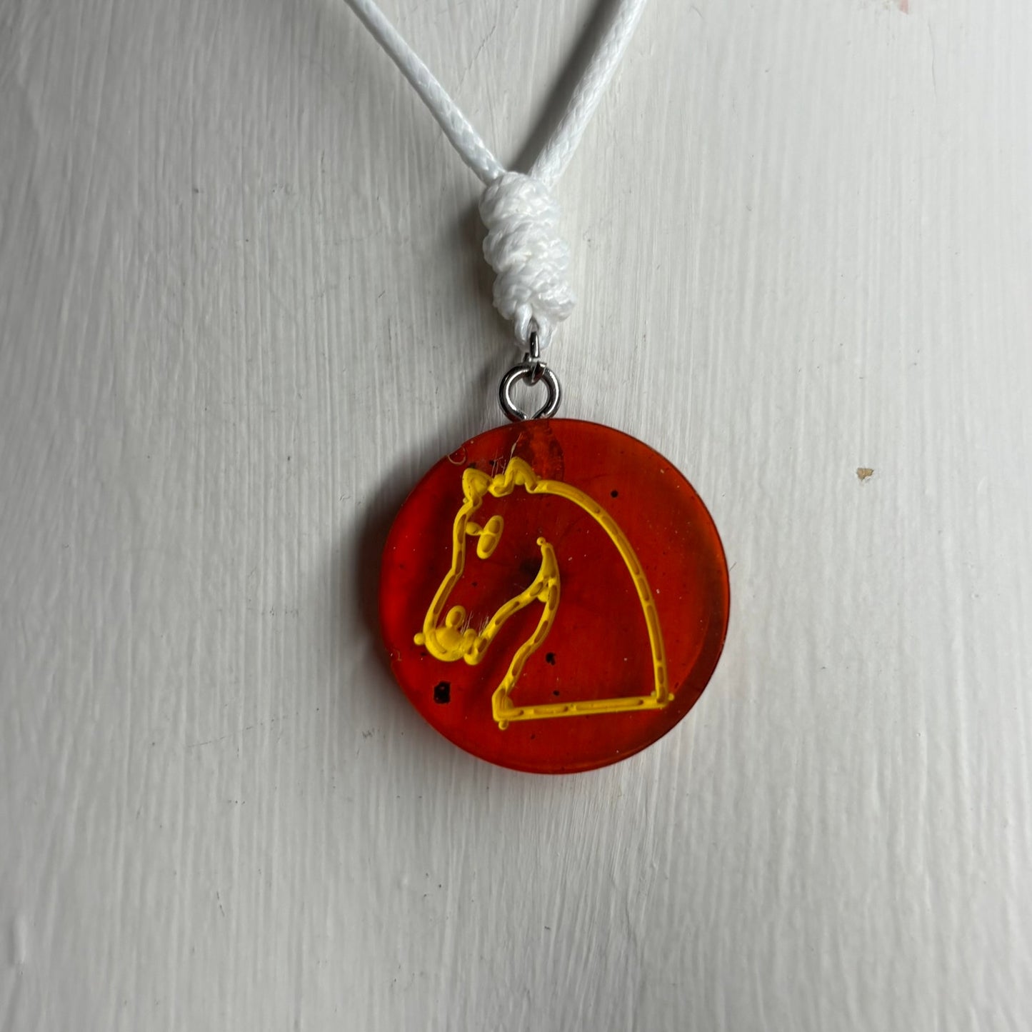 Cherry Red Knight - Handmade Resin Chess Necklace
