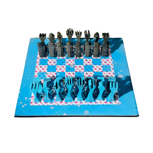 Blue Butterflies - Large Deluxe Chess Set