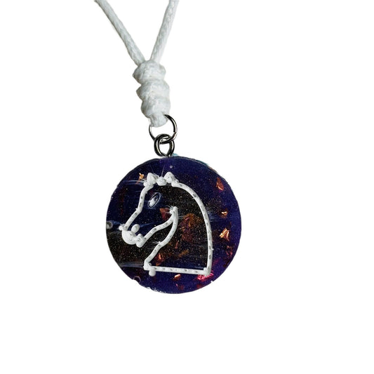 Purple Crystal Knight - Handmade Resin Chess Necklace