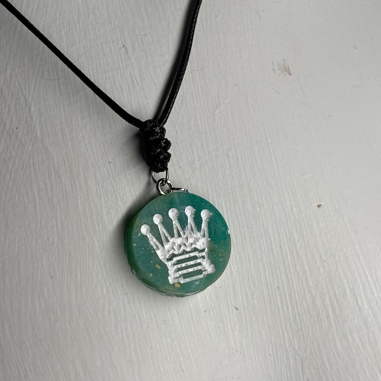 Mint Green Queen - Handmade Resin Chess Necklace