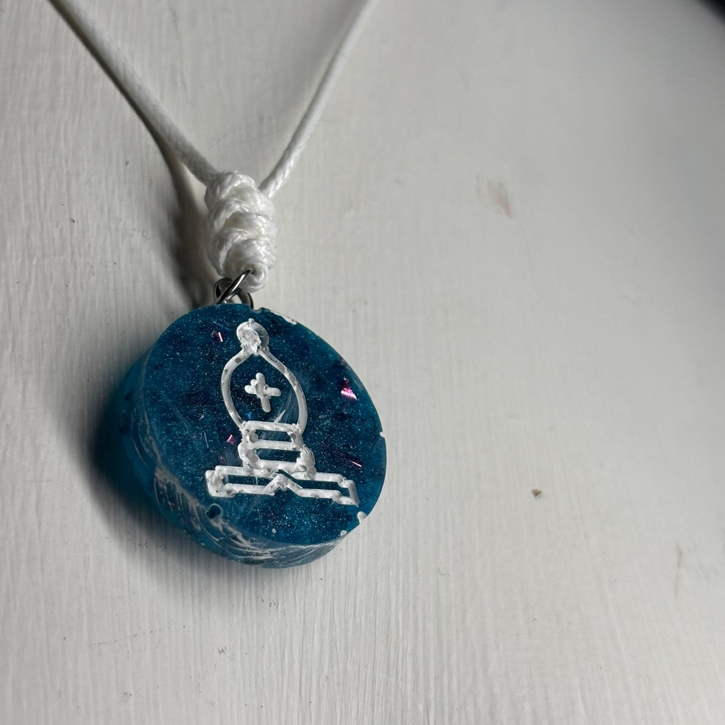 Blue Bishop - Handmade Resin Chess Necklace