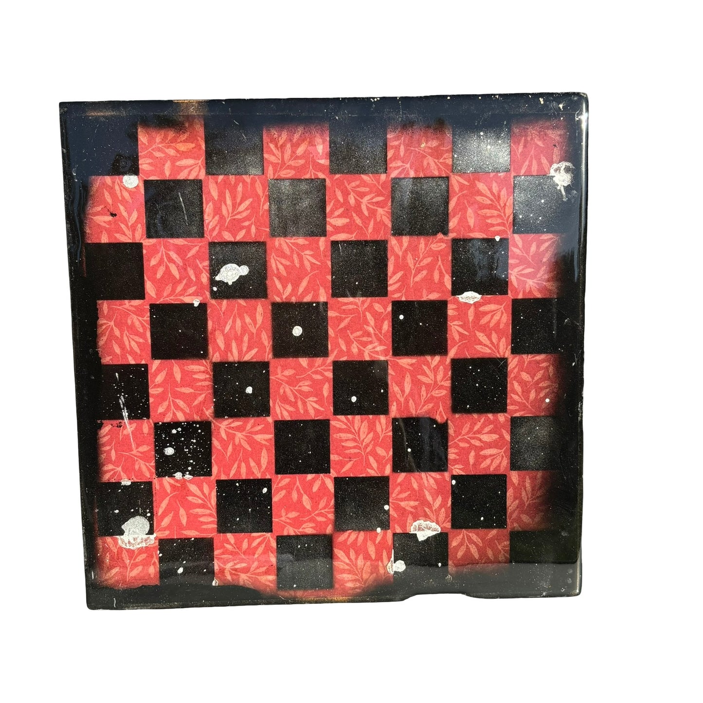 Red Flowers Pattern - Resin Coated Chess Board