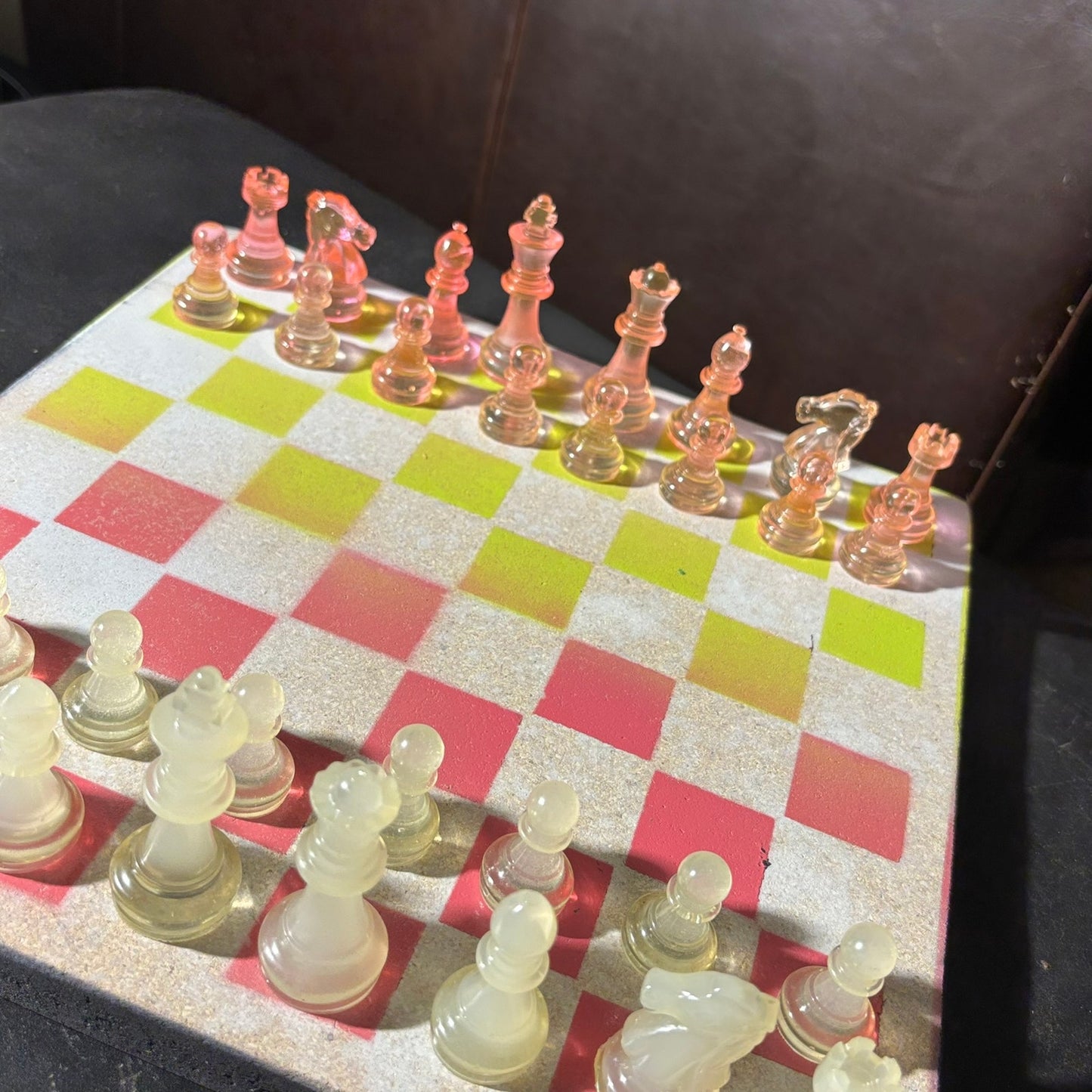 Neon Green Pink - Painted Chess Set