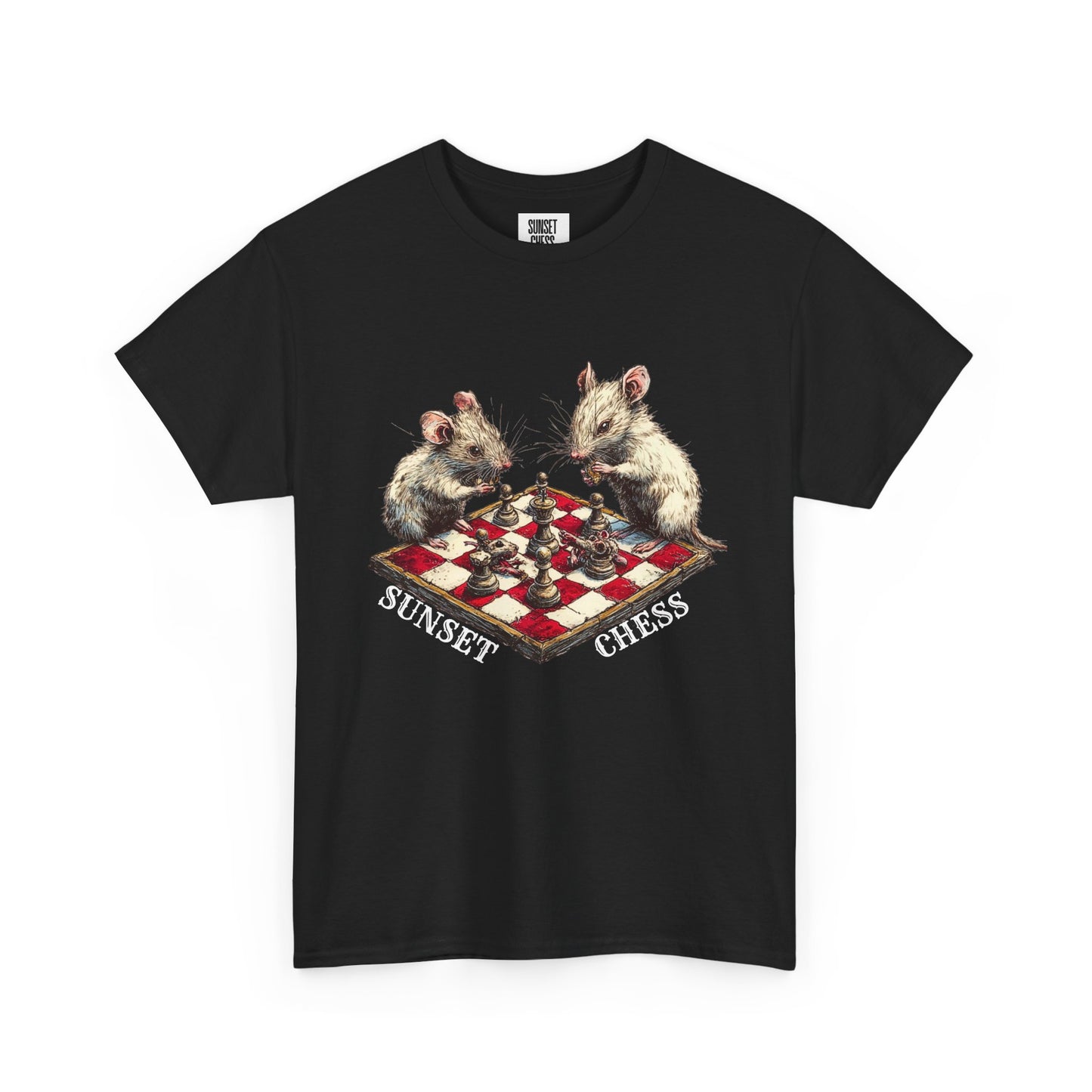 Copy of Rats Playing Chess - White Tee - Unisex Heavy Cotton Tee