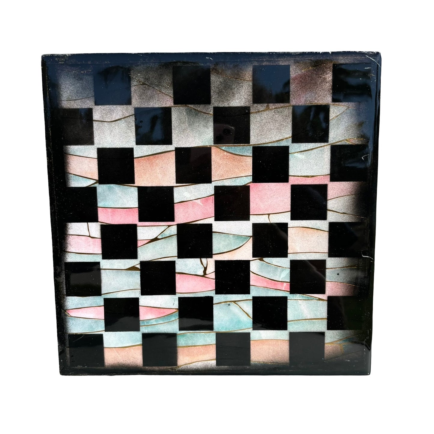Cream Blue & Pink - Resin Coated Chess Board