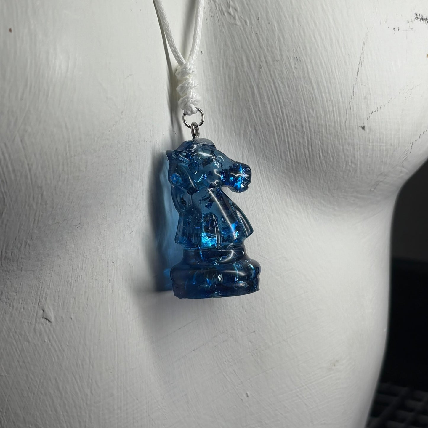 Crystal Blue Knight - Handmade Resin Chess Necklace