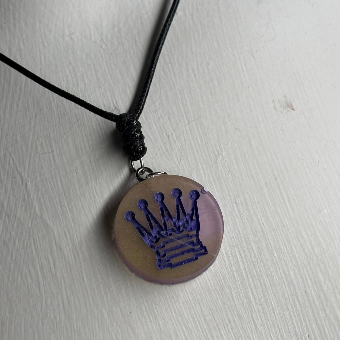 Purple Print Queen - Handmade Resin Chess Necklace