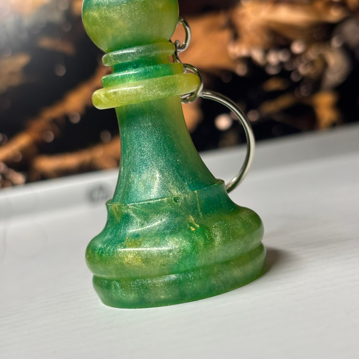Lime Green Bishop Swirl - Handmade Resin Keychain - Large Edition