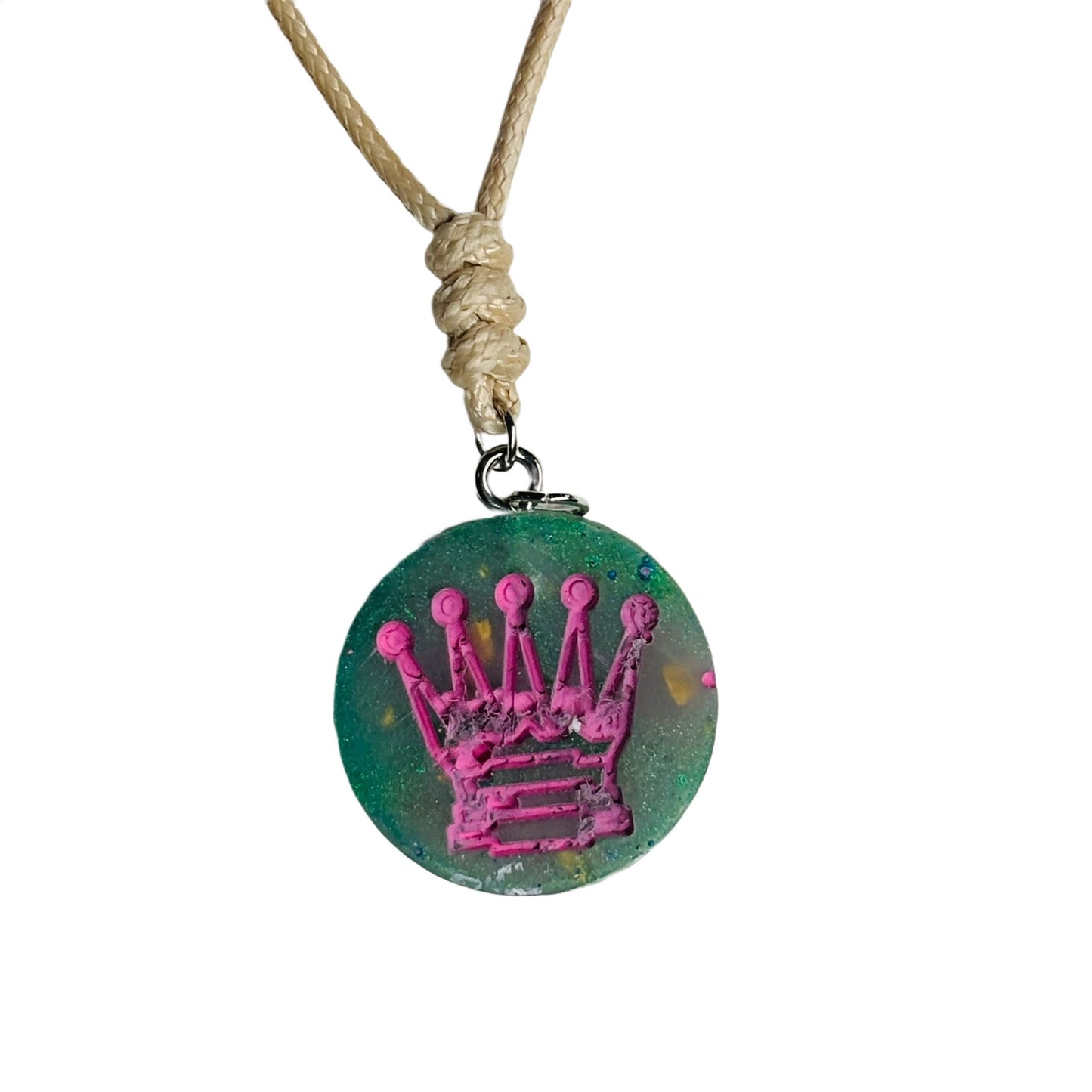 Cream Green Queen - Handmade Resin Chess Necklace