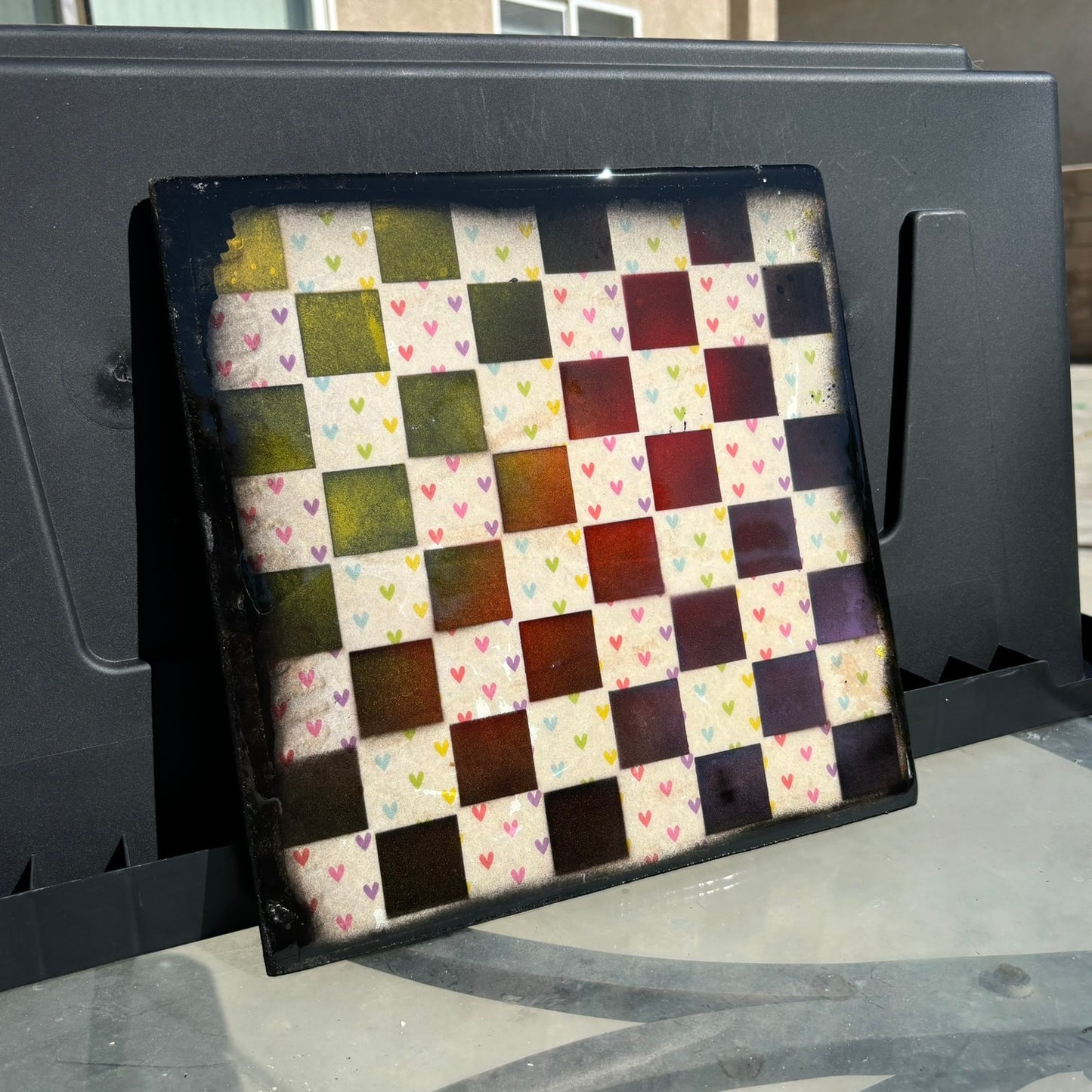 Colorful Hearts - Resin Coated Chess Board