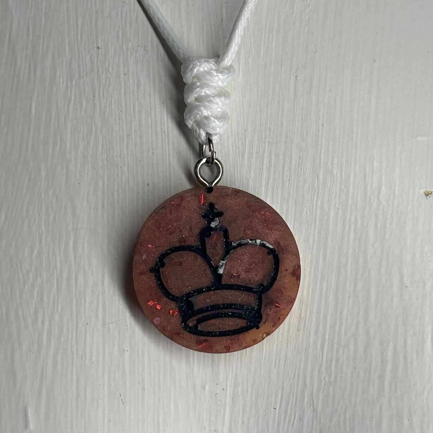 Dark Orange King - Handmade Resin Chess Necklace