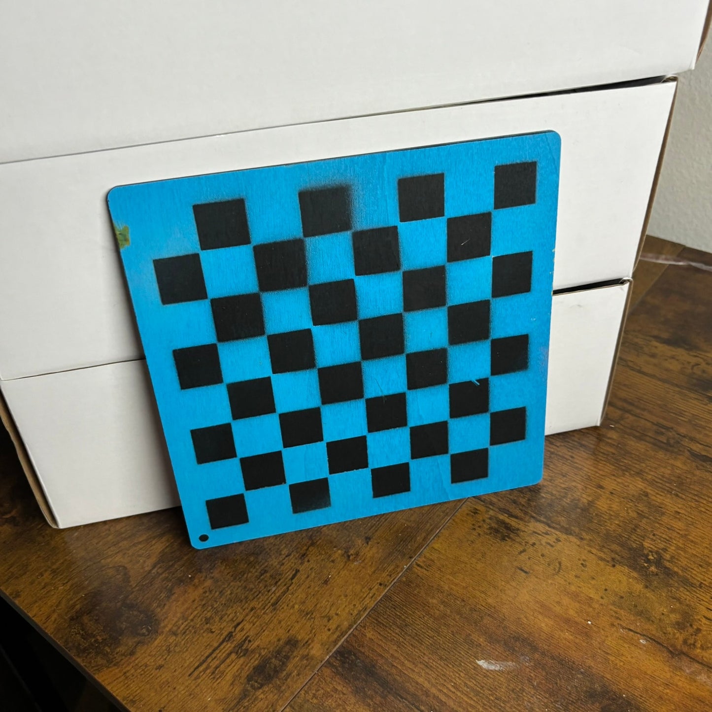 Blue & Black - Painted Thin Wooden Chess Board