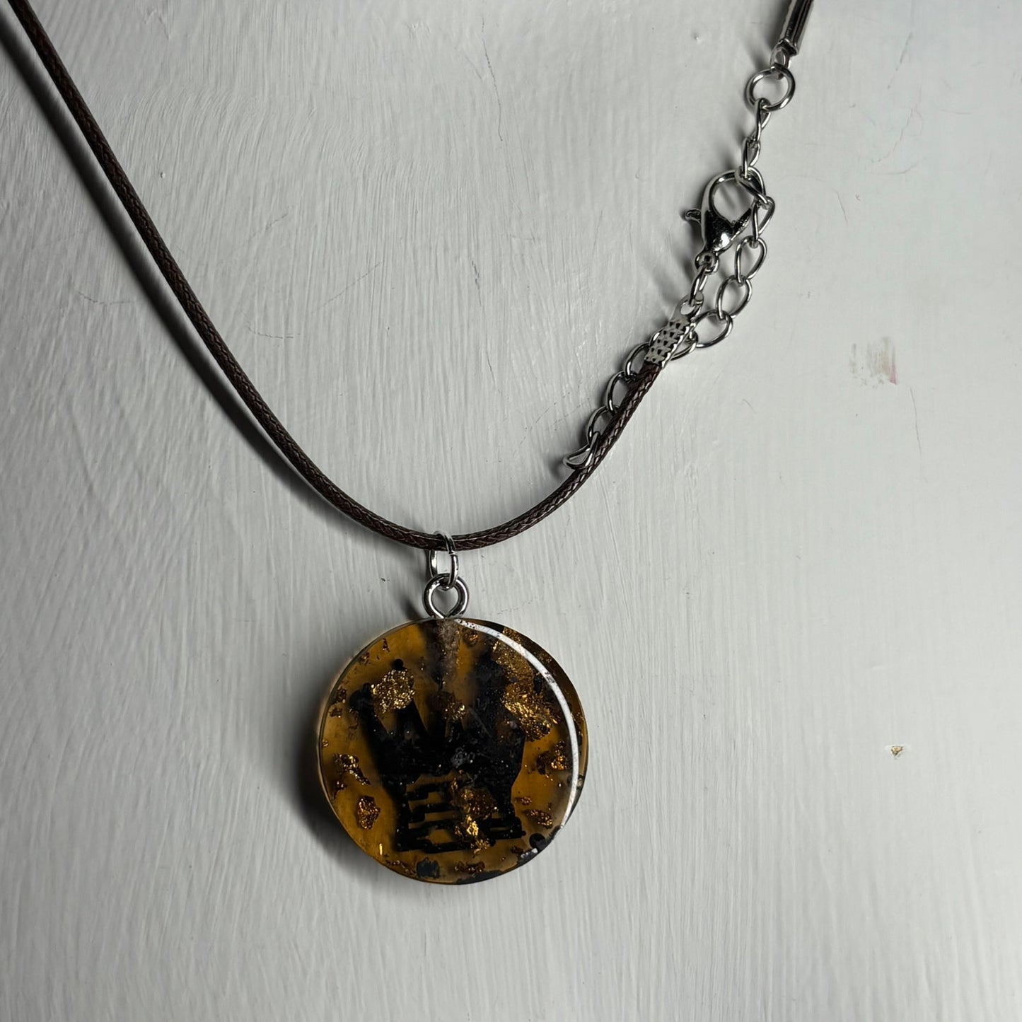 Dark Amber Queen - Handmade Resin Chess Necklace
