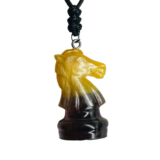 Coffee Cream Knight - Handmade Resin Chess Necklace