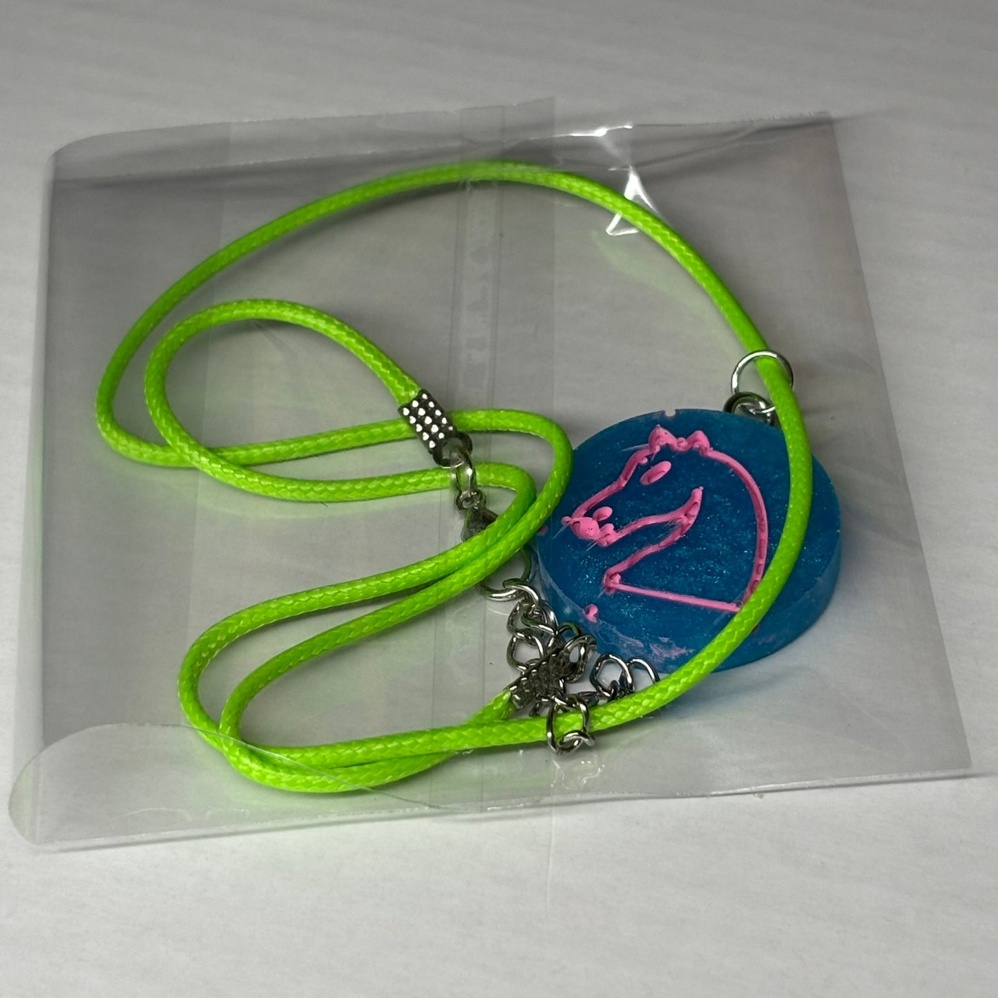 Blue & Pink Knight - Handmade Resin Chess Necklace