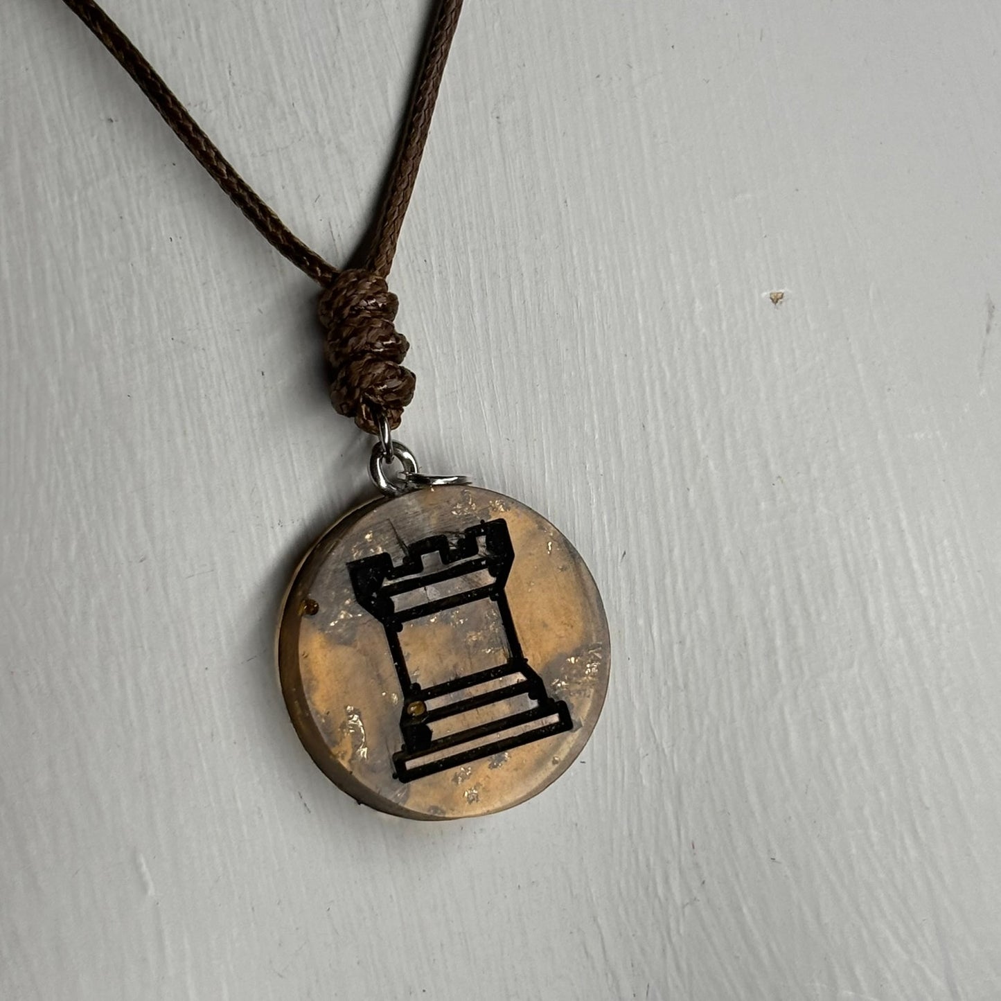 Amber Rook - Handmade Resin Chess Necklace