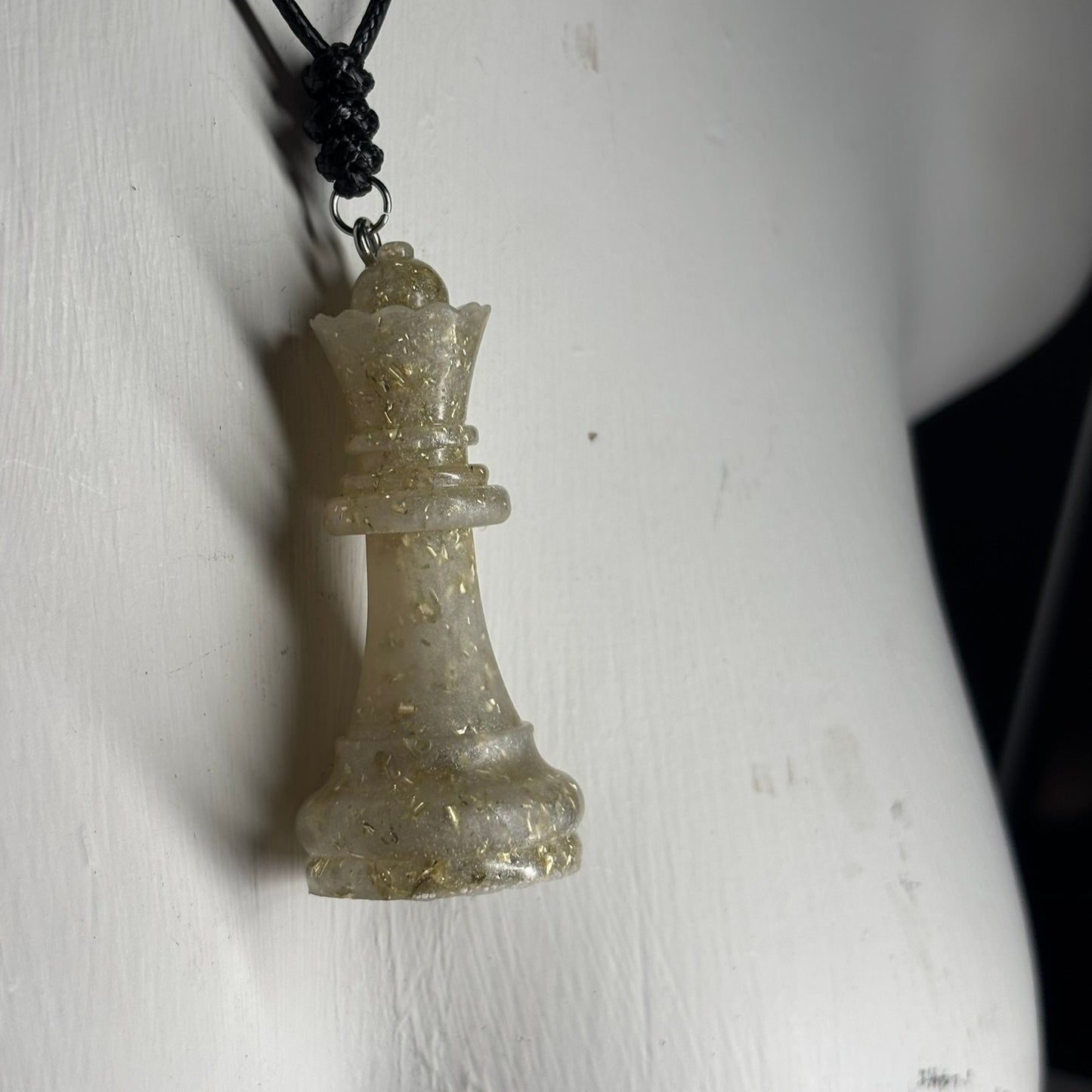 White Crystal Queen - Handmade Resin Chess Necklace