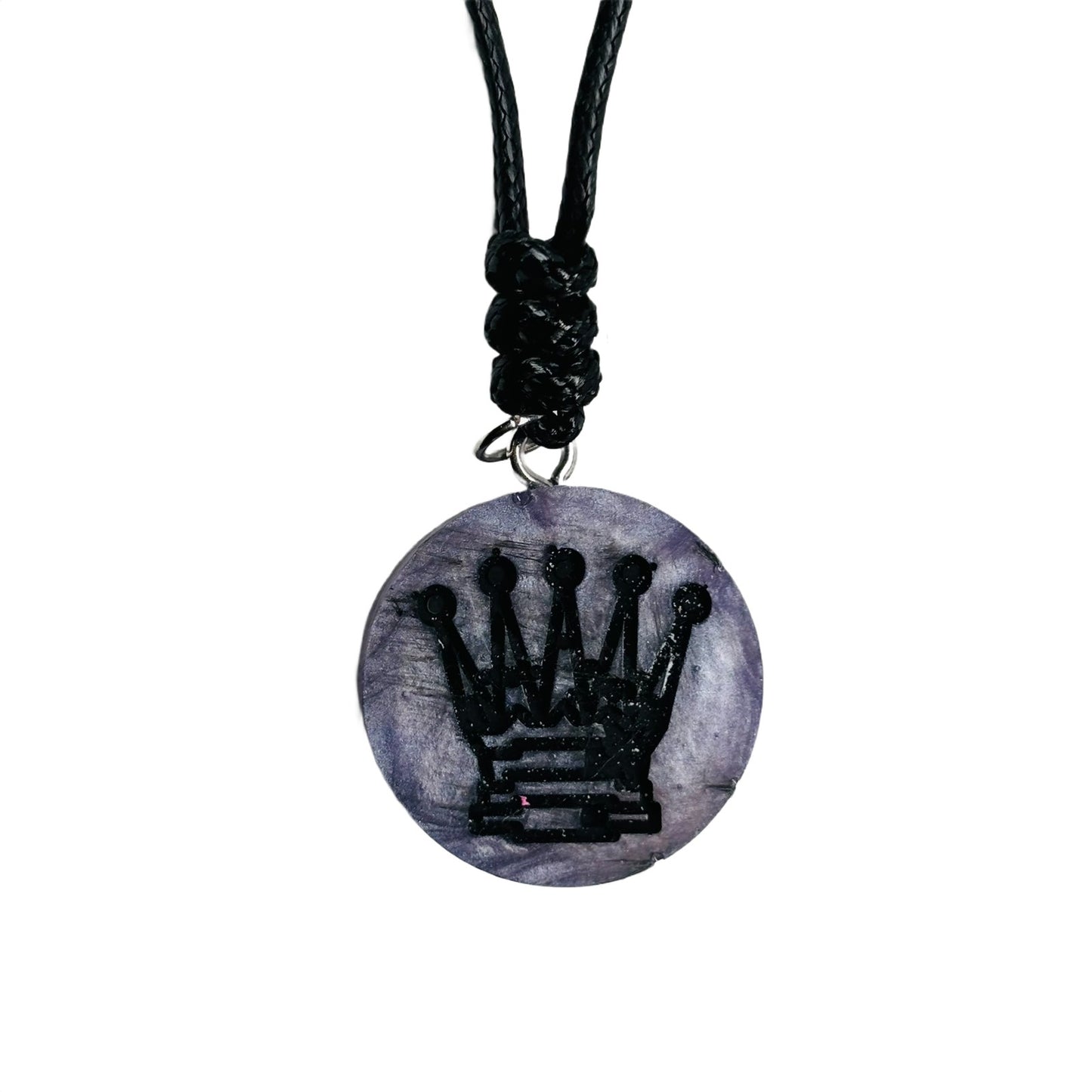 Midnight Purple Queen - Handmade Resin Chess Necklace - Flat Edition