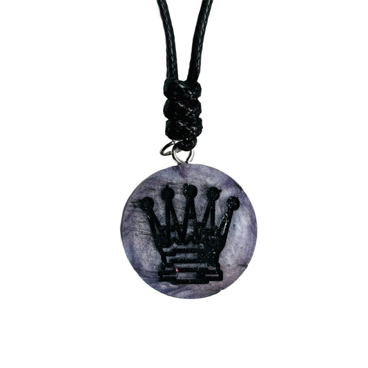 Midnight Purple Queen - Handmade Resin Chess Necklace - Flat Edition