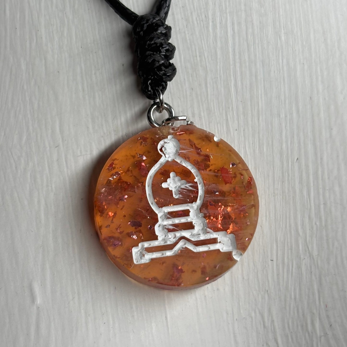 Orange Amber Bishop - Handmade Resin Chess Necklace
