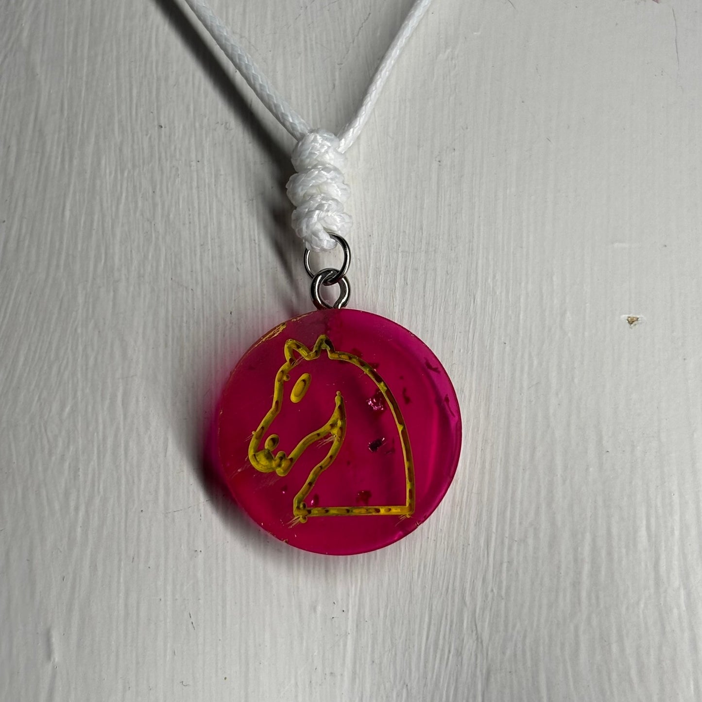 Cherry Red Knight - Handmade Resin Chess Necklace