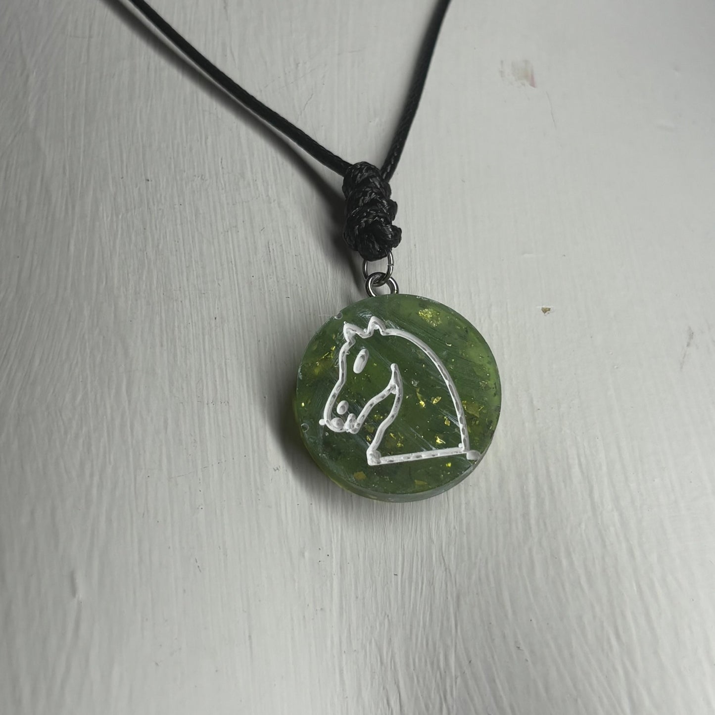 Green Crystal Knight - Handmade Resin Chess Necklace