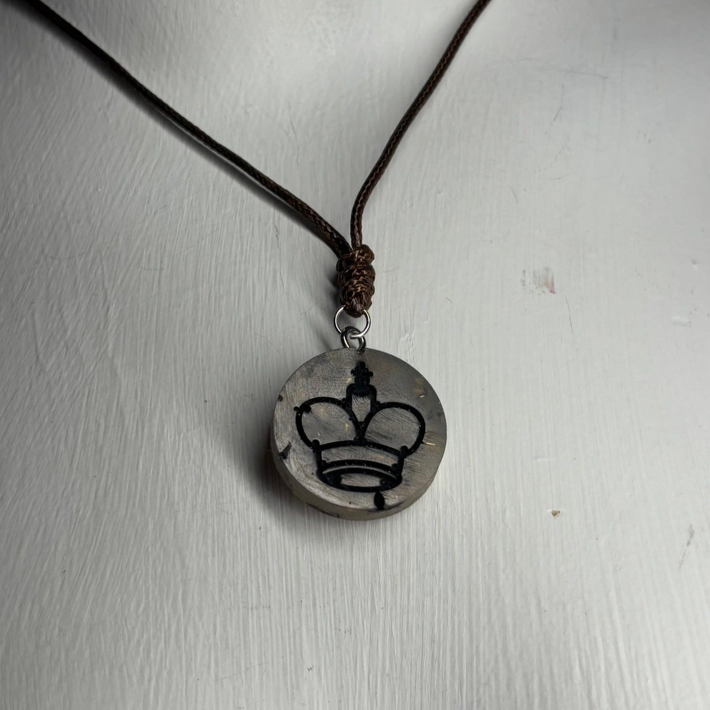 Silver Cave King - Handmade Resin Chess Necklace