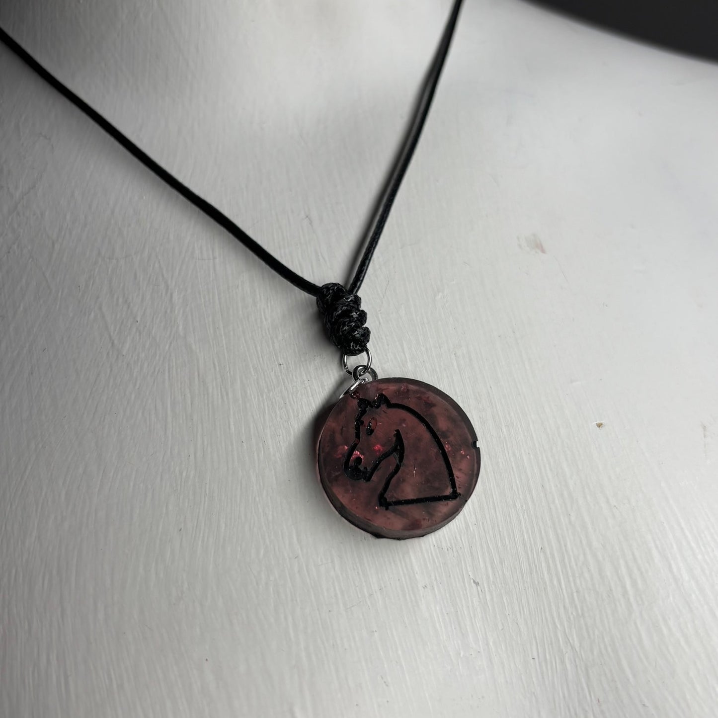 Coffee Red Knight - Handmade Resin Chess Necklace