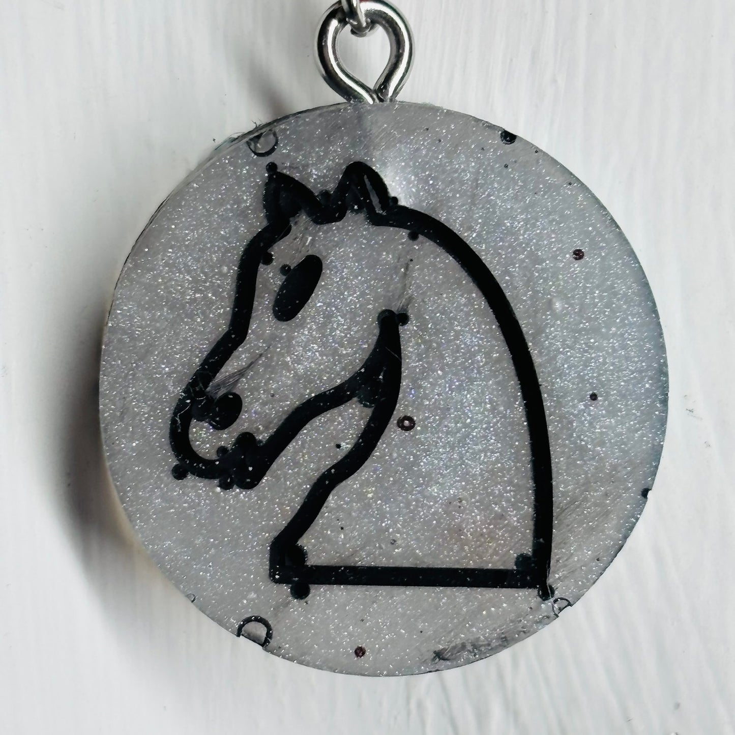 Silver Gray Knight - Handmade Resin Chess Necklace