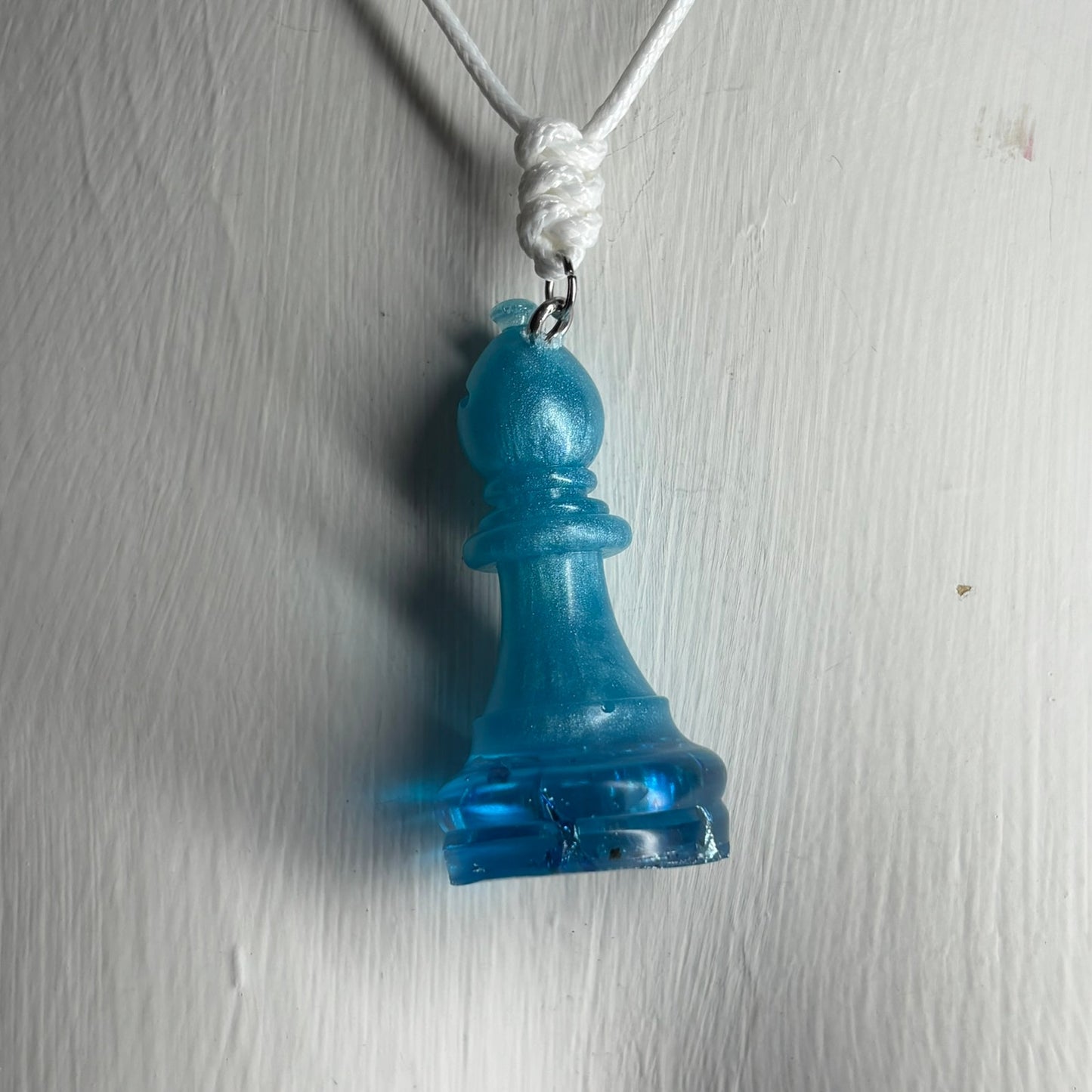 Ice Blue Bishop - Handmade Resin Chess Necklace