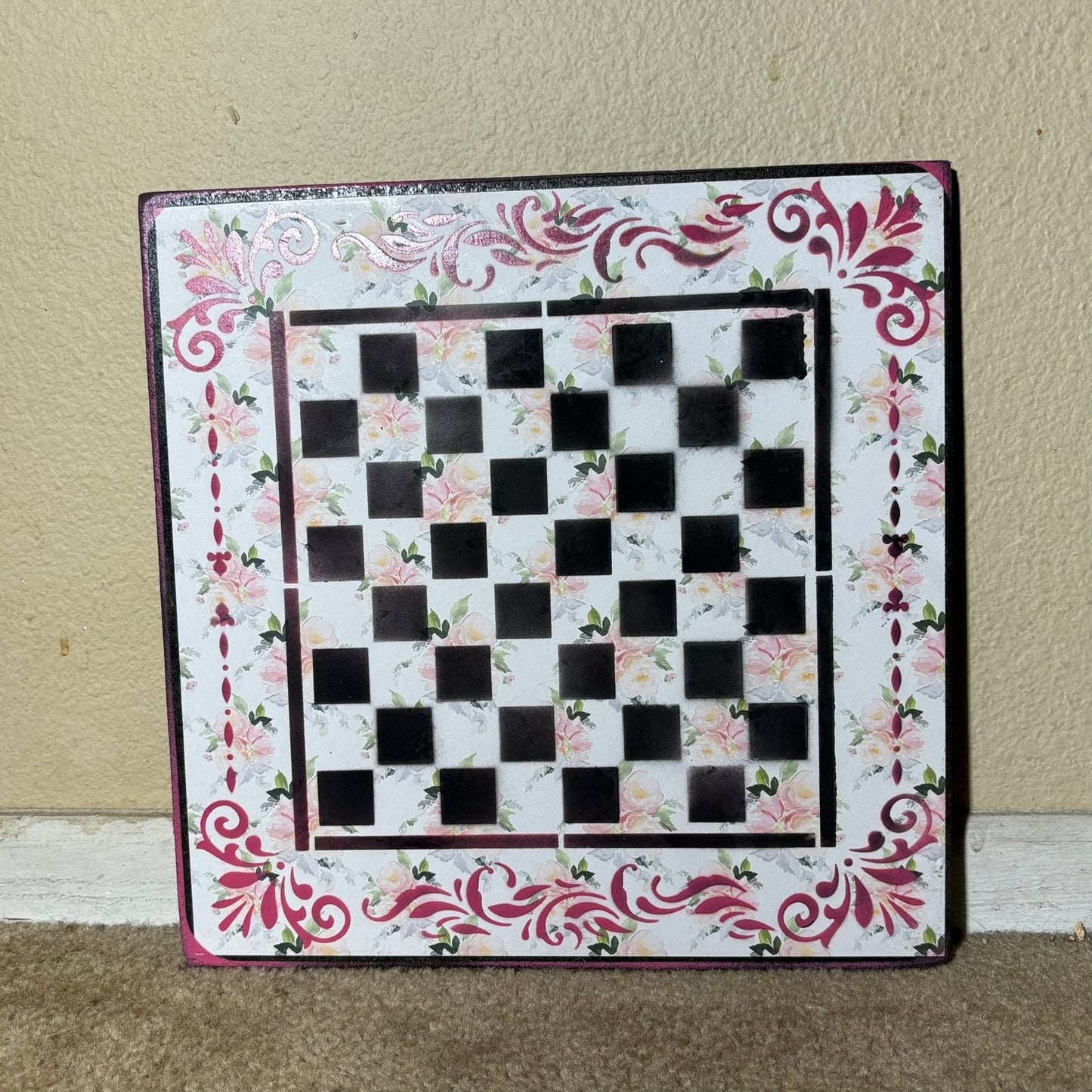 Silent Pink Flowers - Scrapbook Chess Board