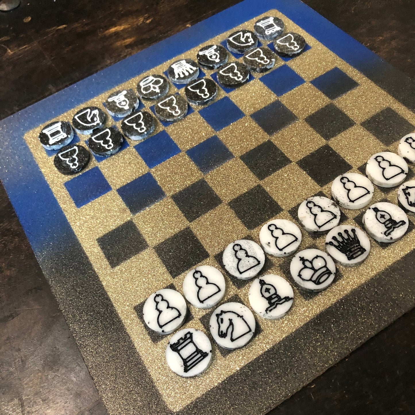 Sparkle Golden Blue - Painted Chess Set